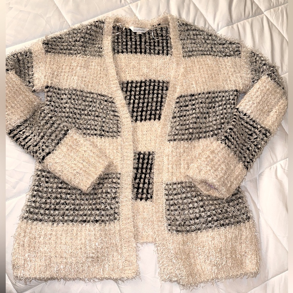 Charming Charlie Striped Eyelash Fuzzy Open Cardi… - image 3